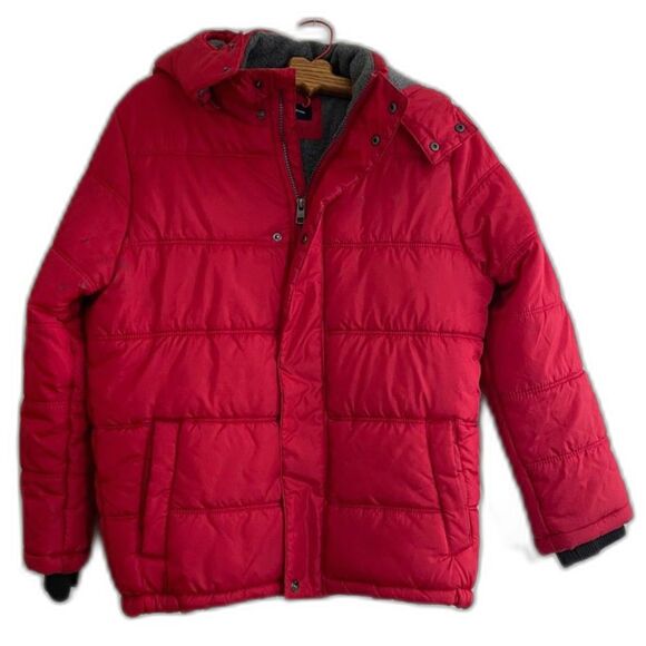 Calvin Klein Boys' Heavyweight Hooded Puffer Bubble Jacket Red Fleece L 14/16 - Picture 1 of 10